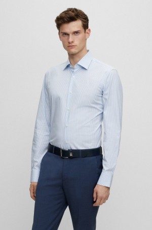 Camisas Hugo Boss Regular-fit In Checked Stretch Algodon Hombre Azules Claro | 87926-ICUH