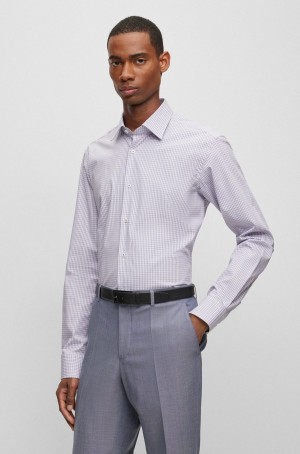 Camisas Hugo Boss Regular-fit In Checked Stretch Algodon Hombre Morados | 71564-BZPT