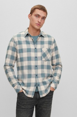 Camisas Hugo Boss Regular-fit In Checked Algodon Flannel Hombre Beige Claro | 95238-ACYM