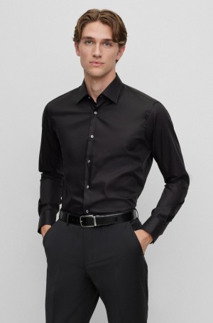 Camisas Hugo Boss Regular-fit In Easy-iron Algodon Poplin Hombre Negros | 23795-JGDW