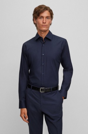 Camisas Hugo Boss Regular-fit In Easy-iron Stretch-cotton Poplin Hombre Azules Oscuro | 34271-OLEW
