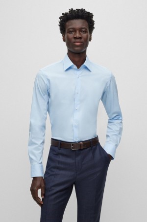 Camisas Hugo Boss Regular-fit In Easy-iron Stretch-cotton Poplin Hombre Azules Claro | 54607-NVZJ
