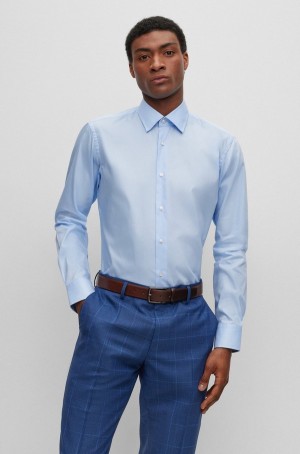 Camisas Hugo Boss Regular-fit In Easy-iron Algodon Poplin Hombre Azules Claro | 45293-SWKU