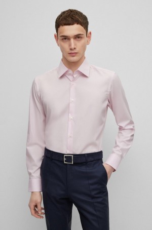 Camisas Hugo Boss Regular-fit In Easy-iron Stretch-cotton Poplin Hombre Rosas Claro | 15084-SOYF