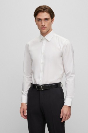 Camisas Hugo Boss Regular-fit In Easy-iron Stretch-cotton Poplin Hombre Blancos | 35861-QMPH