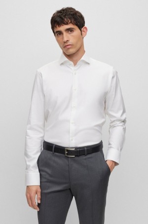 Camisas Hugo Boss Regular-fit In Easy-iron Stretch-cotton Twill Hombre Blancos | 20965-DAMR