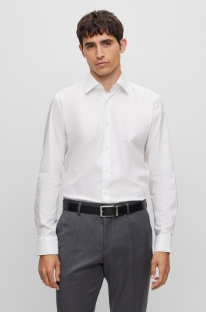 Camisas Hugo Boss Regular-fit In Easy-iron Algodon Poplin Hombre Blancos | 43526-YRCZ