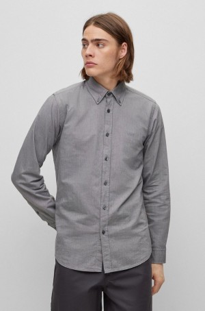 Camisas Hugo Boss Regular-fit In Organic Oxford Algodon Hombre Grises | 35791-UKPJ