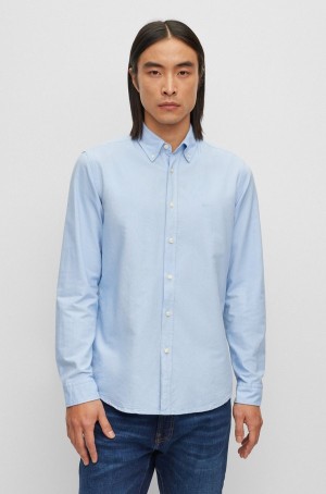 Camisas Hugo Boss Regular-fit In Organic Oxford Algodon Hombre Azules Claro | 24715-CGPW