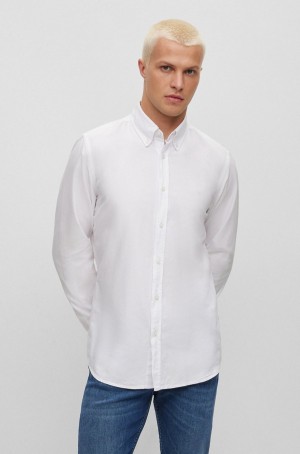Camisas Hugo Boss Regular-fit In Organic Oxford Algodon Hombre Blancos | 10356-PMWY