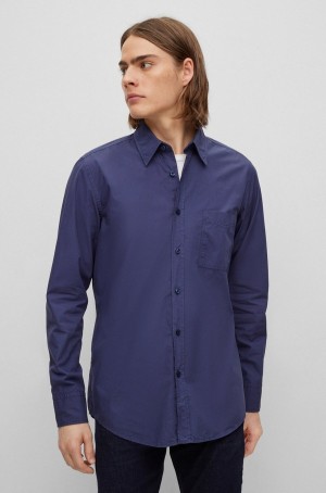 Camisas Hugo Boss Regular-fit In Organic-cotton Poplin Hombre Azules | 14089-RUAG