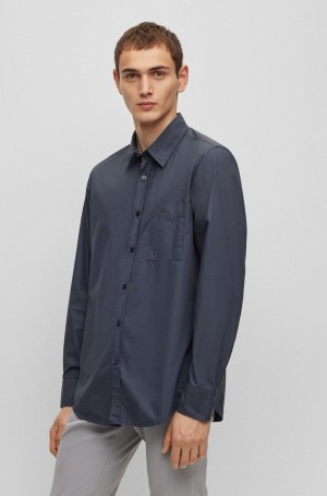 Camisas Hugo Boss Regular-fit In Organic-cotton Poplin Hombre Azules Oscuro | 61084-UEGP