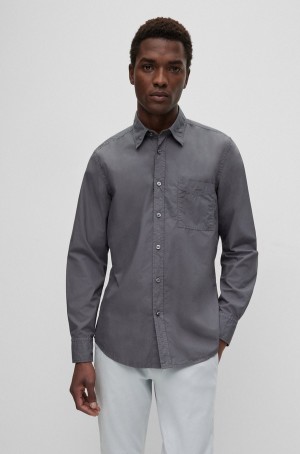 Camisas Hugo Boss Regular-fit In Organic-cotton Poplin Hombre Grises Oscuro | 72086-TWXC