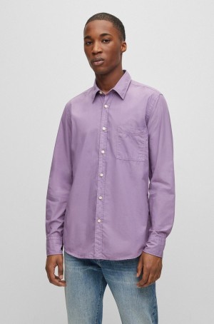 Camisas Hugo Boss Regular-fit In Organic-cotton Poplin Hombre Morados | 46958-FYKO