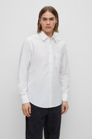 Camisas Hugo Boss Regular-fit In Organic-cotton Poplin Hombre Blancos | 35648-YFBM