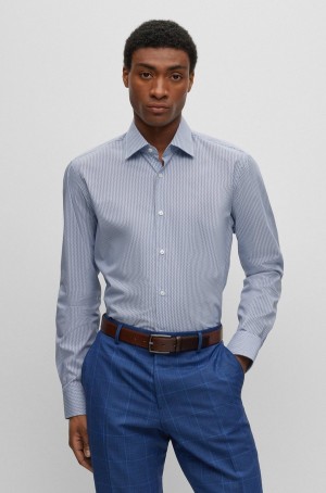 Camisas Hugo Boss Regular-fit In Patterned Stretch Algodon Hombre Azules Claro | 15693-OZWC
