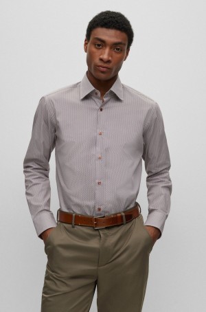 Camisas Hugo Boss Regular-fit In Patterned Stretch Algodon Hombre Morados Claro | 48329-IYZK