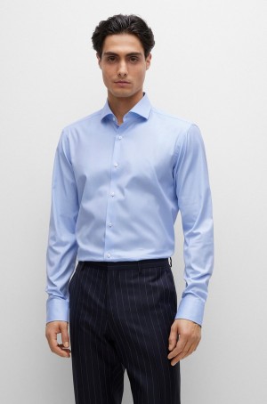 Camisas Hugo Boss Regular-fit In Stretch-cotton Twill Hombre Azules Claro | 02793-QLDZ