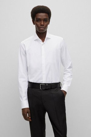 Camisas Hugo Boss Regular-fit In Stretch-cotton Twill Hombre Blancos | 93025-LPMD