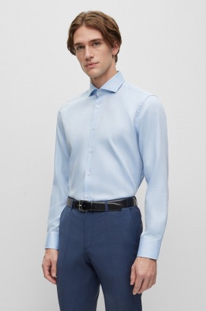 Camisas Hugo Boss Regular-fit In Structured Organic Algodon Hombre Azules Claro | 93152-DPUY