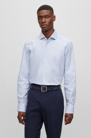 Camisas Hugo Boss Regular-fit In Structured Stretch Algodon Hombre Azules Claro | 89412-WVFU