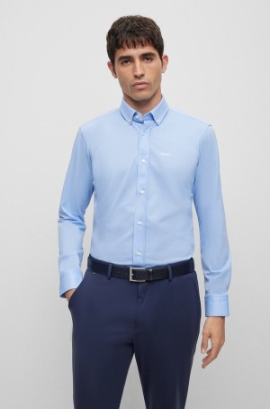Camisas Hugo Boss Regular-fit In Structured Algodon-blend Hombre Azules Claro | 81504-EYVZ
