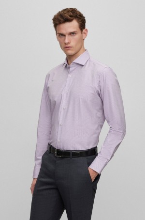 Camisas Hugo Boss Regular-fit In Structured Stretch Algodon Hombre Morados | 05134-THYB