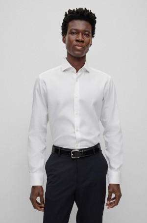 Camisas Hugo Boss Regular-fit In Structured Organic Algodon Hombre Blancos | 12804-YMTD