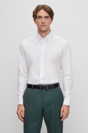 Camisas Hugo Boss Regular-fit In Structured Algodon-blend Hombre Blancos | 34521-TUMW