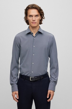 Camisas Hugo Boss Regular-fit In Structured Performance-stretch Fabric Hombre Azules Oscuro | 15402-LRMV