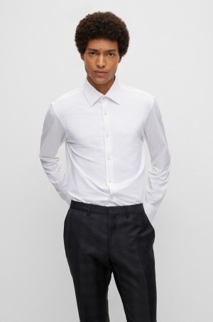 Camisas Hugo Boss Regular-fit In Structured Performance-stretch Hombre Blancos | 19730-LGJN