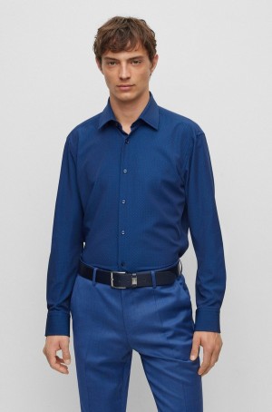 Camisas Hugo Boss Regular-fit In Structured Performance-stretch Fabric Hombre Azules Oscuro | 95431-CNHJ