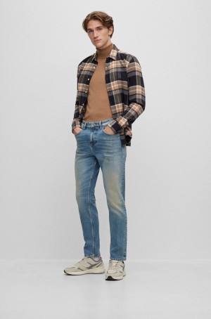Camisas Hugo Boss Regular-fit In Washed Checked Algodon Hombre Beige | 18259-MWEU