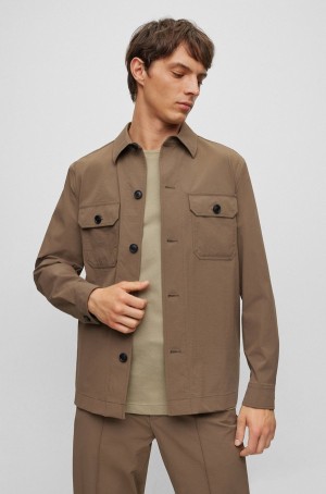 Camisas Hugo Boss Relaxed-fit In Agua-repellent Performance-stretch Fabric Hombre Kaki | 87291-IENZ