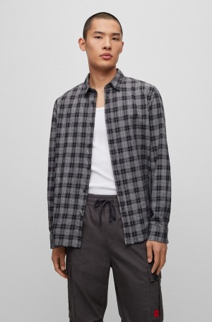 Camisas Hugo Boss Relaxed-fit In Checked Algodon Twill Hombre Grises Oscuro | 71024-DNBG