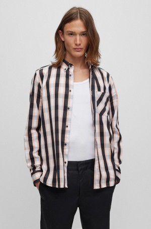 Camisas Hugo Boss Relaxed-fit In Checked Algodon Poplin Hombre Naranjas | 02795-XCEL