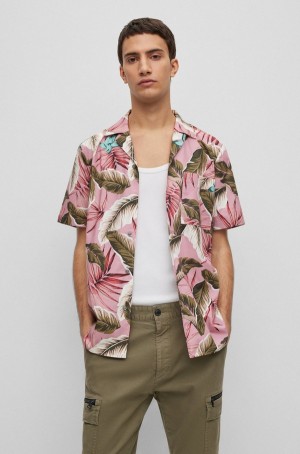 Camisas Hugo Boss Relaxed-fit In Floral-print Algodon Poplin Hombre Rosas Claro | 76402-XHOF