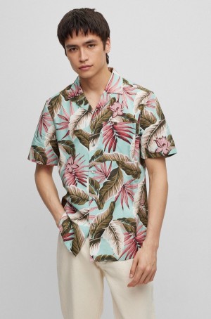 Camisas Hugo Boss Relaxed-fit In Floral-print Algodon Poplin Hombre Turquesa | 78026-USHQ
