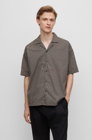 Camisas Hugo Boss Relaxed-fit In Monogrammed Stretch Algodon Hombre Marrom Oscuro | 36527-QWDT