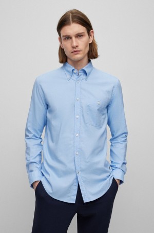 Camisas Hugo Boss Slim-fit Button-down In Oxford Algodon Hombre Azules Claro | 32859-TUMJ