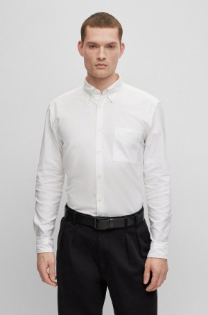 Camisas Hugo Boss Slim-fit Button-down In Oxford Algodon Hombre Blancos | 57362-XZMS