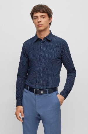 Camisas Hugo Boss Slim-fit In A Performance-stretch Algodon Blend Hombre Azules Oscuro | 40527-XCFS