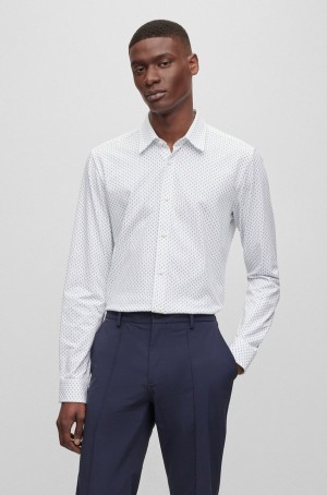 Camisas Hugo Boss Slim-fit In A Performance-stretch Algodon Blend Hombre Blancos | 93614-ZGHC