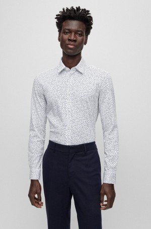 Camisas Hugo Boss Slim-fit In A Printed Algodon Blend Hombre Blancos | 65930-QILF
