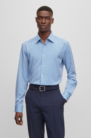 Camisas Hugo Boss Slim-fit In A Rayas Performance-stretch Fabric Hombre Azules Claro | 95761-MAWT