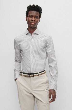 Camisas Hugo Boss Slim-fit In A Rayas Performance-stretch Fabric Hombre Grises Claro | 38297-HIJO