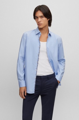 Camisas Hugo Boss Slim-fit In Algodon With Doodle Motif Hombre Azules Claro | 14567-MYQV