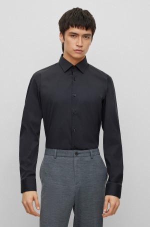 Camisas Hugo Boss Slim-fit In Algodon-blend Poplin Hombre Negros | 83901-LMKA