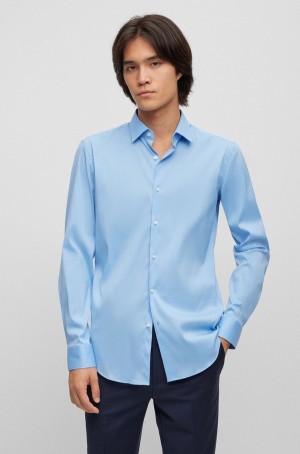 Camisas Hugo Boss Slim-fit In Algodon-blend Poplin Hombre Azules | 19426-IMTR
