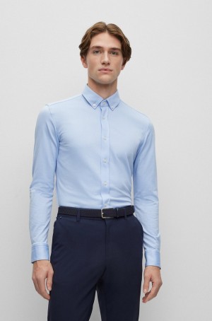 Camisas Hugo Boss Slim-fit In Algodon-blend Performance-stretch Twill Hombre Azules Claro | 12506-ZMAK